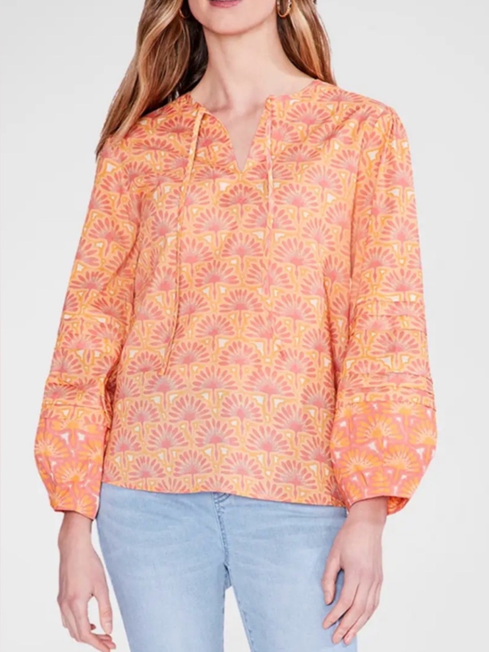 Swan Rays Abstract-Print Blouson-Sleeve Top